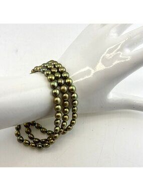 Honora Pearl Bracelet Stretch Set Lot of 3 Green Pistachio Button Trio Triple